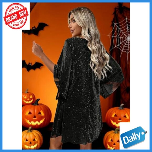 Sparkly Cocktail Dress Flutter Sleeve Chiffon Wedding Guest Party - Picture 5 of 8